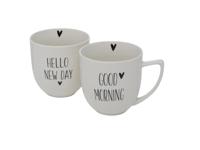 Boltze Home Beker Morning 330ml Keramiek Met Tekst Zwart-wit - thumbnail