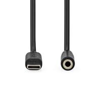 Nedis USB-C Adapter - USB 2.0 - USB-C Mannelijk - 3.5 mm Jack - 1.00 m - Rond - Vernikkeld - PVC - Zwart - Label