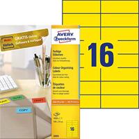 AVERY Zweckform 3455 gele etiketten (1600 stickers, 105 x 37 mm op A4, permanent hechtend, zelfklevende kleuretiketten, mat papier, bedrukbaar, gekleurde zelfklevende etiketten) 100 vellen