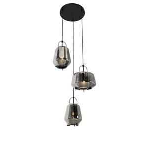 QAZQA Hanglamp zwart met smoke glas rond 3-lichts - Kevin