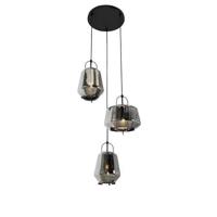 QAZQA Hanglamp zwart met smoke glas rond 3-lichts - Kevin - thumbnail