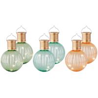 Set van 6x stuks buiten led lichtgroene, turquoise en oranje lampion solar verlichting 11 cm