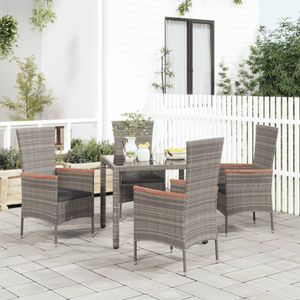 Tuinstoelen 4 st met kussens poly rattan grijs