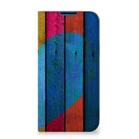 iPhone 14 Pro Max Book Wallet Case Wood Heart - Cadeau voor je Vriend