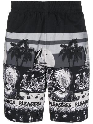 Pleasures Shorts met print - Zwart