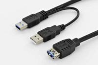 DIGITUS USB 3.2 Gen1 Adapterkabel - 0.3 m - 2x USB A (St) naar USB A (Bu) - 5 Gbit/s - USB-adapter - Blister - Zwart