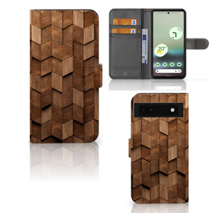 Book Style Case voor Google Pixel 6A Wooden Cubes