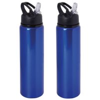 Waterfles/sportfles/drinkfles Sporty - 2x - blauw - aluminium/kunststof - 800 ml - thumbnail