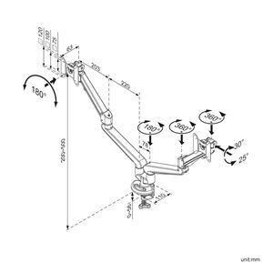 ROLINE Dual LCD Monitor Stand Pneumatic, Desk Clamp, Pivot 2 Joints flat panel bureau steun