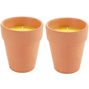 Citronella kaars in potje - 2x - aardewerk - 20 branduren - D8 x H8 cm