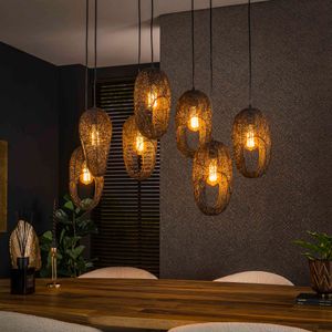 LifestyleFurn Hanglamp Shanay Wire, 4+3-lamps - Artic zwart