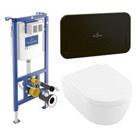 Villeroy & Boch Avento pack wandcloset - directflush - diepspoel - zitting softclose & quickrelease - met inbouwreservoir - Bedieningsplaat zwart mat - wit glans 92242700 / 922490AN / 5656HR01