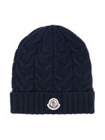 Moncler Enfant bonnet en maille torsadée à patch logo - Bleu