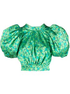 ROTATE BIRGER CHRISTENSEN floral-print puff-sleeve crop top - Vert