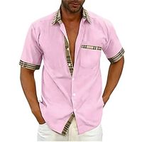 Voor heren Overhemd Zomer overhemd Overhemd met knopen Zwart Wit Blozend Roze Rood blauw Korte mouw Kleurenblok Geruit Strijkijzer Straat Casual Button-omlaag Kleding Sport Modieus Klassiek Lightinthebox