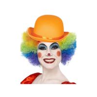 Clown verkleed set gekleurde pruik met bolhoed oranje