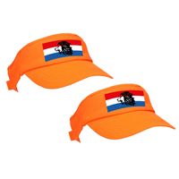 4x stuks oranje supporter / Koningsdag zonneklep met Nederlandse vlag en leeuw voor EK/ WK fans