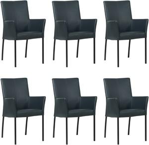 Set van 6 Blauwe leren moderne eetkamerstoelen Comfort - Toledo Leer Marine (blauw leer)