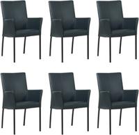 Set van 6 Blauwe leren moderne eetkamerstoelen Comfort - Toledo Leer Marine (blauw leer) - thumbnail