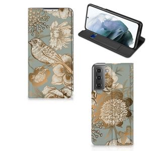 Smart Cover voor Samsung Galaxy S21 FE Vintage Bird Flowers