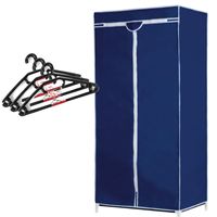 Set van mobiele opvouwbare kledingkast met blauwe hoes 160 cm en 15x plastic kledinghangers zwart