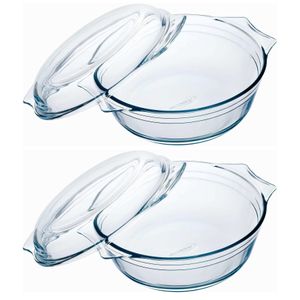 Set van 2x stuks ronde glazen ovenschalen met deksel 3 liter 23 x 11 cm