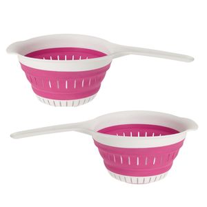 Excellent Houseware opvouwbaar vergiet - 2x - wit/roze - tpe - 37 x 19 cm