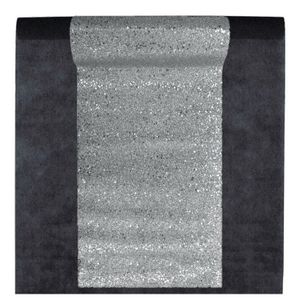 Feest tafelkleed met glitter tafelloper - op rol - zwart/zilver - 10 meter