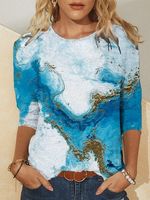 Printed Long Sleeve Crew Neck Casual T-shirt - thumbnail