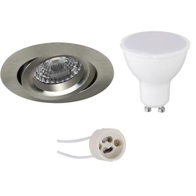 LED Spot Set - Pragmi Aerony Pro - GU10 Fitting - Inbouw Rond - Mat Nikkel - 8W - Natuurlijk Wit 4200K - Kantelbaar - Ø82mm