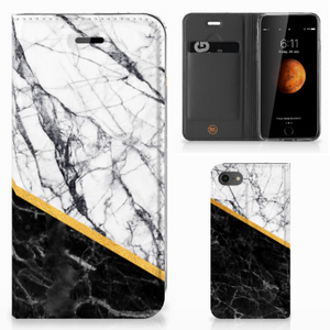 iPhone 7 | 8 | SE (2020) | SE (2022) Standcase Marmer Wit Zwart - Origineel Cadeau Man