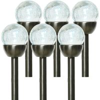 6x Buiten LED RVS bollen stekers Navi solar verlichting 24 cm colour changing - thumbnail