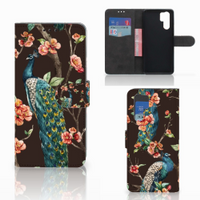 Huawei P30 Pro Telefoonhoesje met Pasjes Pauw met Bloemen - thumbnail