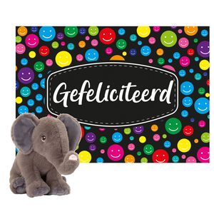 Keel toys - Cadeaukaart Gefeliciteerd met knuffeldier olifant 18 cm