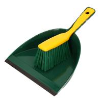 Kunststof stoffer en blik groen/geel voor buiten 35 x 25 cm - Stoffer en blik