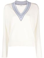 SANDRO striped V-neck jumper - Blanc - thumbnail