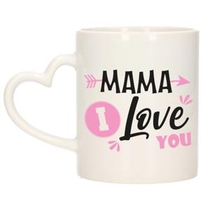 Cadeau koffie/thee mok voor mama - roze - love - hartjes oor - keramiek - 300 ml - Moederdag