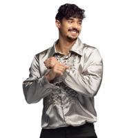 Boland disco shirt met ruches, zilver, voor heren, kostuum, feest shirt, Schlager move, 70s, thema feest, carnaval