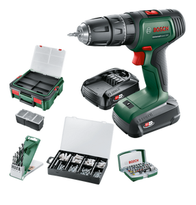 Bosch Groen UniversalImpact 18V | Accuklopboorschroevendraaier | 1.5 Ah + 2.5 Ah accu + lader | + SystemBox en accessoires 06039D4107