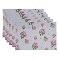 Clayre & Eef Placemats Set van 6 48x33 cm Blauw Roze Katoen Hortensia