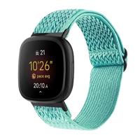 By Qubix - Compatible met Fitbit Versa 3/4 & Sense 1/2 Nylon loop bandje - Mintgroen - Compatible fitbit bandje
