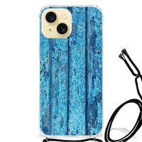 Apple iPhone 15 Stevig Telefoonhoesje Wood Blue - thumbnail