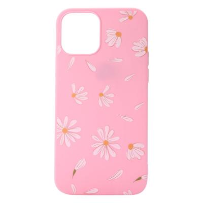Shop4 - iPhone 12 Hoesje - Zachte Back Case Madeliefjes Licht Roze