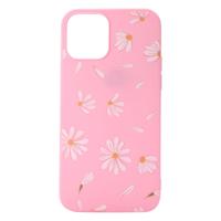 Shop4 - iPhone 12 Hoesje - Zachte Back Case Madeliefjes Licht Roze
