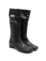 MM6 Maison Margiela Kids bottes en cuir à patch logo - Noir - thumbnail