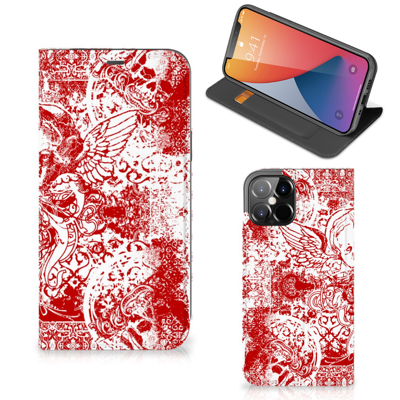Mobiel BookCase iPhone 12 Pro Max Angel Skull Rood Mobiel BookCase iPhone 12 Pro Max Angel Skull Rood