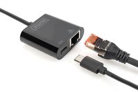 Digitus USB-C, RJ45 Adapter [1x USB-C stekker - 1x RJ45-bus, USB-C bus] DN-3027 Incl. RJ45-bus, Met laadbus, Met USB - thumbnail