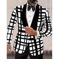 Voor heren Cocktail kledij Blazer Prestatie Verjaardagsfeest Modieus Casual Lente Herfst Polyester Geruit Meetkundig Zak Casual / Dagelijks Enkele rij knopen Blazer Zwart Lightinthebox - thumbnail