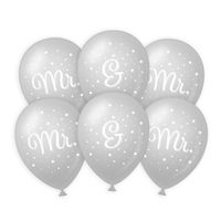 6x stuks Mr. &amp; Mr. huwelijks feest ballonnen - zilver/wit - latex - ca 30 cm   - - thumbnail