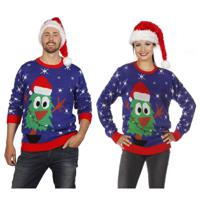 Foute kersttrui - blauw - kerstboom print - acryl - voor volwassenen - kersttruien 56 (2XL)  -